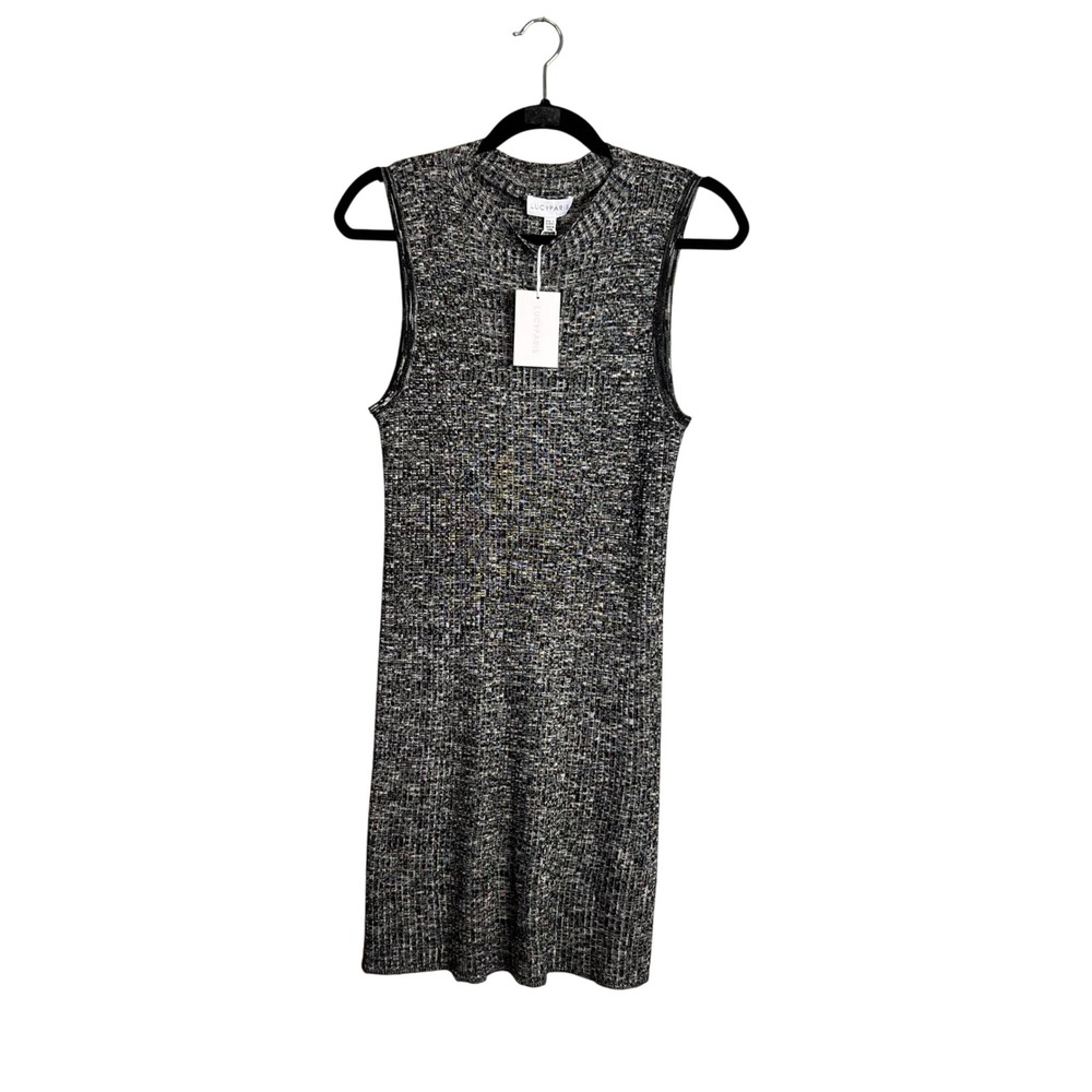Lucy Paris Ribbed Mock Neck Sleeveless Sheath Dress Size L Gray Heathered NWT‎
